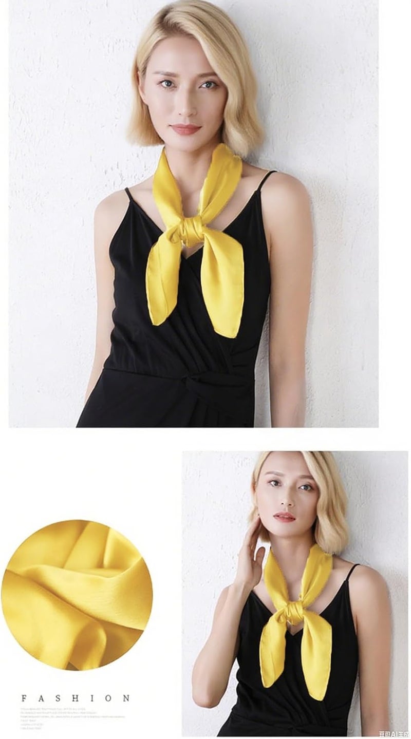 Chung Women's Square Satin Scarf 27.5" Bandanas Solid 50s Retro Neck Scarves Emulation Silk Handbag Hair Ribbons Necktie - Image 5
